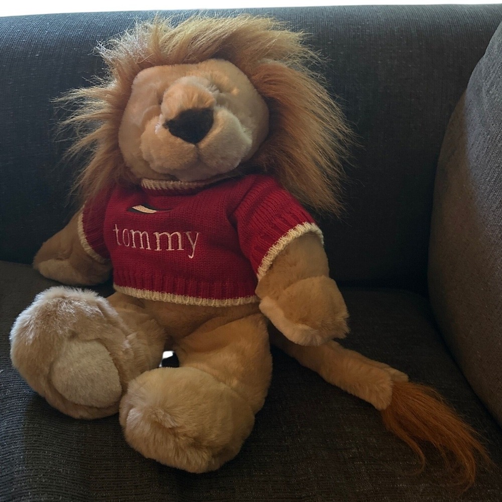 Vintage Tommy Hilfiger Lion Plush Stuffed Animal Red Sweater 2001 Collectible
